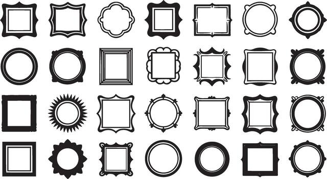 A set of black and white frames with different shapes vector