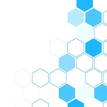 Blue hexagon tech background. White background with hexagon pattern. Medical design. Science template, wallpaper or banner vector