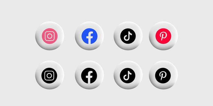 A set of four white buttons with different social icons vector