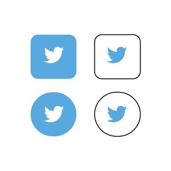 Twitter icon set with blue and white square buttons vector