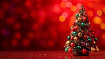 festlich Weihnachten Baum funkelt mit Urlaub jubeln auf rot Hintergrund video