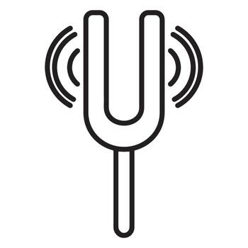 Simple black outline drawing of a tuning fork with sound waves for music concepts vector