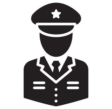 Silhouette of a policeman in uniform representing authority and law enforcement in simple design vector