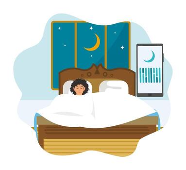 Sleep tracking and monitoring of sleep depth via smart watch app. vector