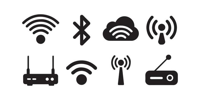 inalámbrico comunicación y Internet conexión íconos vector
