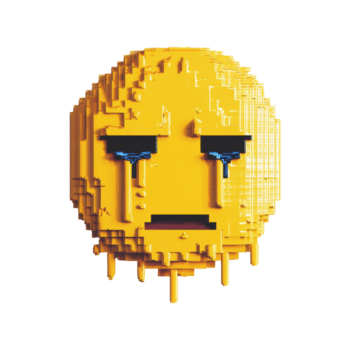 pixelated pianto emoji nel 3d arte stile. digitale emozione e espressione nel moderno design. isolato su trasparente sfondo png