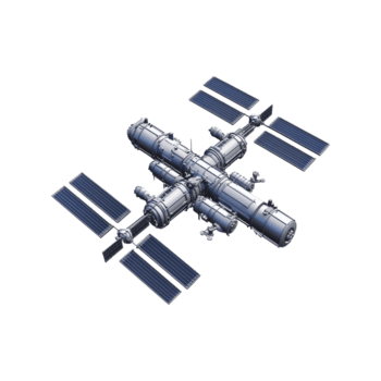Space Station Model With Solar Panels. Advanced Space Exploration And Technology. Isolated On Transparent Background png