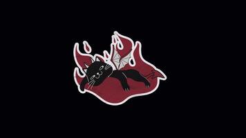 Unfolded paper sticker of Flaming Devil Cat Character in Dark Fantasy Style with alpha transparency video