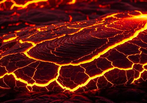 Molten lava texture surface with glowing hot cracks and intense color, ultra-detailed abstract background image with no humans or digital noise photo