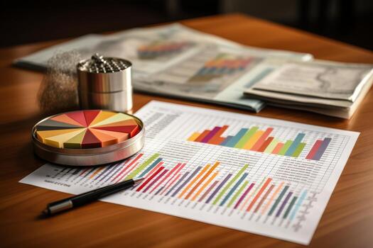 Business statistics sheet for sales, profit, and data analysis concept in financial report photo