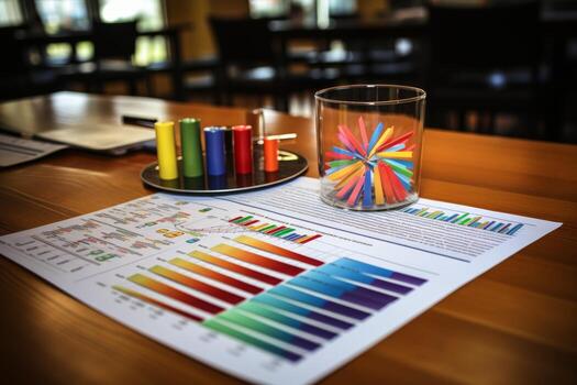 Colorful business statistics sheet for sales, profit, and data analysis photo
