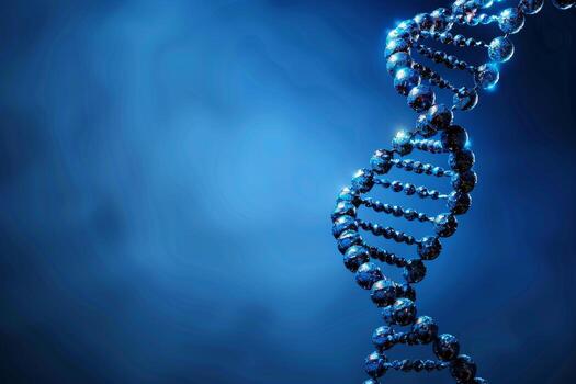 Detailed 3d dna double helix structure with genetic information on dark blue background photo