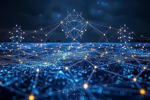 Futuristic smart cityscape featuring advanced 6g network communication concept in serene blue tones photo