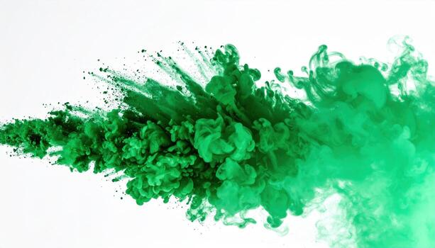 Burst of verdant smoke creates fleeting emerald cloud that explodes against pristine canvas, showcasing high fidelity and vibrant color photo