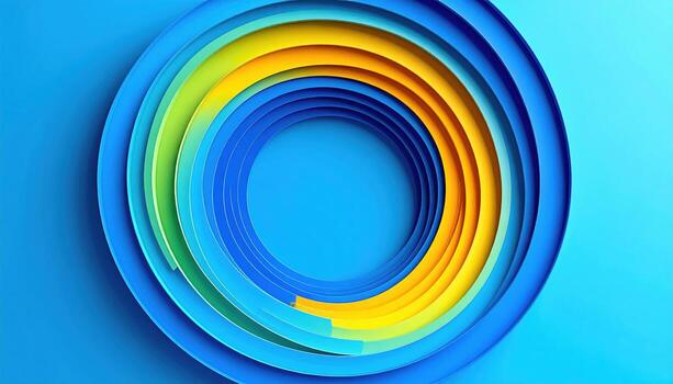 A blue and yellow circular design on a blue background photo