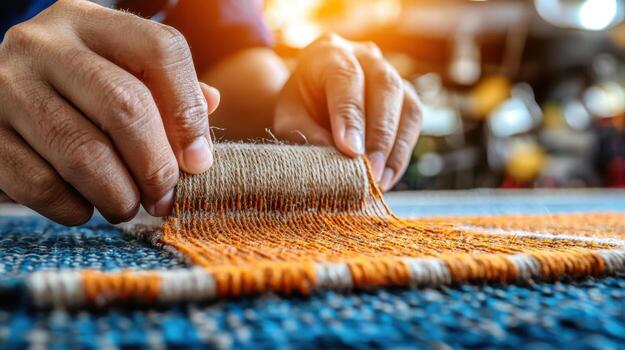 A person is working on a piece of fabric photo