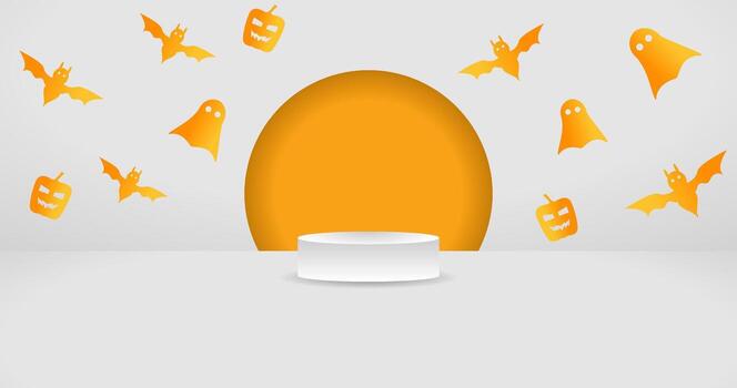 Halloween Copy Space with podium pumpkins and bats for Insert Elements or Presentation vector