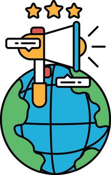 A black and white drawing of a globe with a microphone on top of it vector