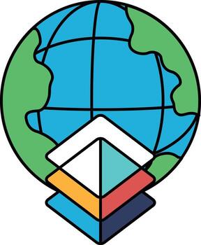 A black and white drawing of a globe with a square on top of it vector