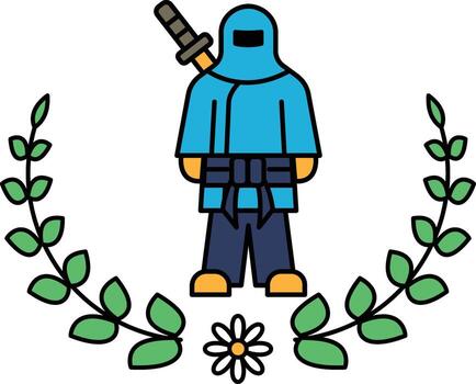 un hombre con un espada es en pie en frente de un flor vector