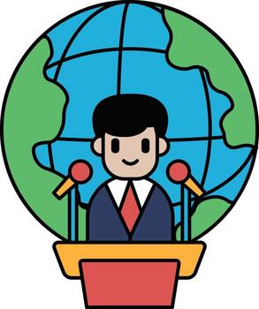 un hombre es en pie en frente de un micrófono y es sonriente vector