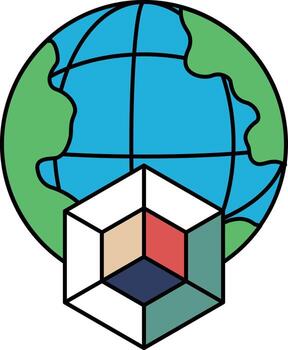 A cube is drawn on a globe vector