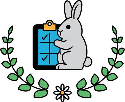 A rabbit is standing in front of a clipboard with a check mark on it vector
