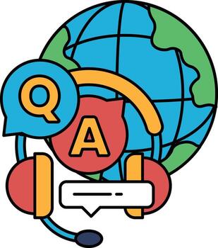 A QA logo with a globe and a headset vector