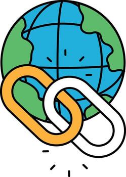 A black and white drawing of a globe with a chain around it vector