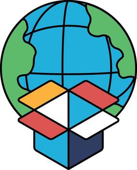 A black and white drawing of a globe with a box on it vector