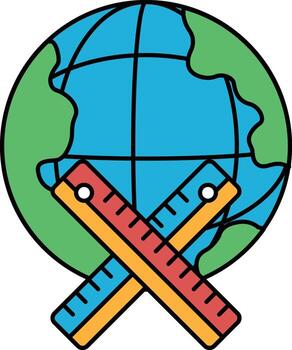 A ruler and a globe are crossed over each other vector