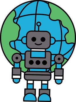 A robot is standing on a globe vector