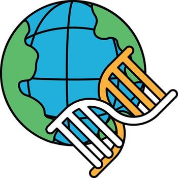 A black and white drawing of a DNA strand with a globe in the background vector