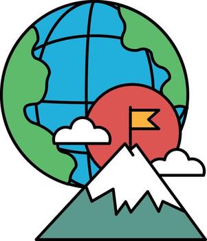 A drawing of a globe with a mountain in the background vector