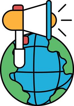 A large speaker is on top of a globe vector