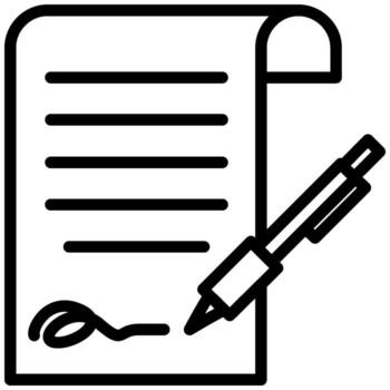 Contract signing represented by a pen signing a document outline vector