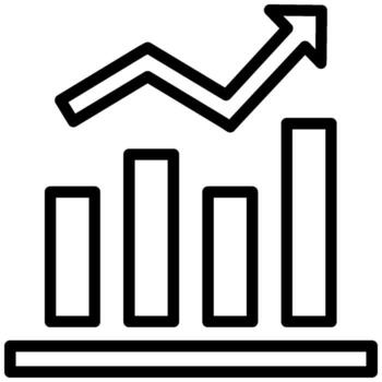 Growth chart displays increasing data with upward pointing arrow vector