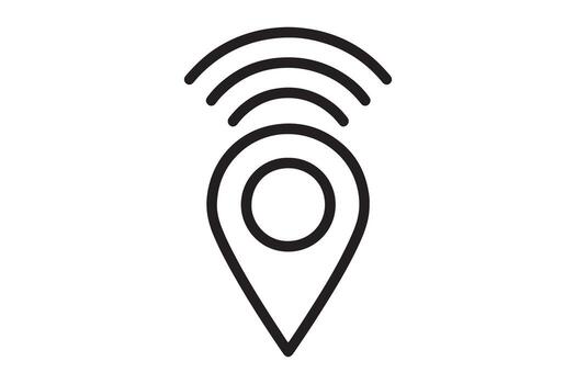 Modern Minimalist Location Tracking Icon Wireless GPS Pinpoint on White Background, Illustrating Seamless Connectivity and Precise Geolocation vector