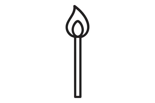 Lit Matchstick Icon A Simple Line Drawing of a Burning Match on White Background, Representing Fire, Light, and Danger vector