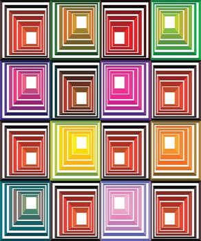 un cuadrícula de concéntrico cuadrado patrón, exhibiendo un variedad de colores y degradado negro antecedentes. vector