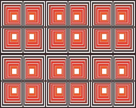 A vibrant patterned grid of red and white concentric squares, creating a dynamic geometric design on a dark black color background. vector