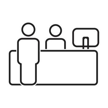 Customer service desk outline icon . Reception symbol for graphic design, logo, web site, social media, mobile app, ui. vector