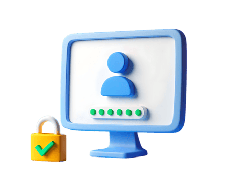 3d interpretazione di un' computer tenere sotto controllo visualizzazione un' utente profilo e parola d'ordine ingresso Il prossimo per un' bloccato lucchetto isolato su trasparente sfondo png