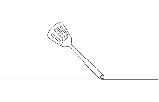 Spatula continuous one line drawing minimalism design vector
