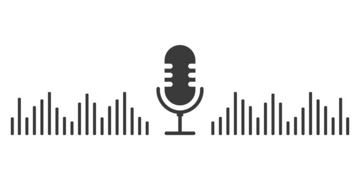 Podcast icon silhouetteaudio voice record, music wave. Microphone symbol, talk, speech. Voice record button or audio call. Retro simple icon. vector