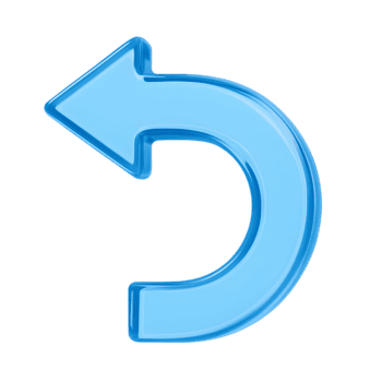 3d bleu incurvé la gauche La Flèche icône, brillant lumière style avec arrondi revenir forme, isolé sur transparent Contexte png