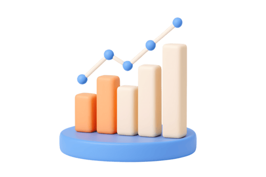 3d Barra gráfico ícone com pastel vertical colunas e para cima linha gráfico em azul plataforma isolado em transparente fundo png