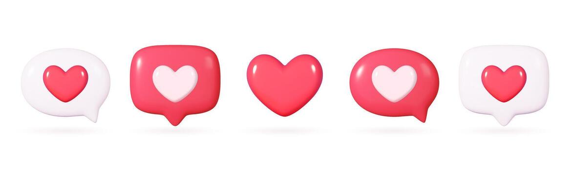 3d habla burbuja notificaciones con corazón emoji reacciones vector
