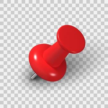 Realistic 3D red push pin. Plastic thumbtack with soft shadow effect. vector