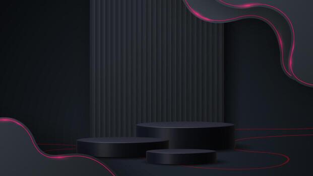 3d resumen estudio habitación con negro geométrico podio y rojo rectángulo fondo. vector